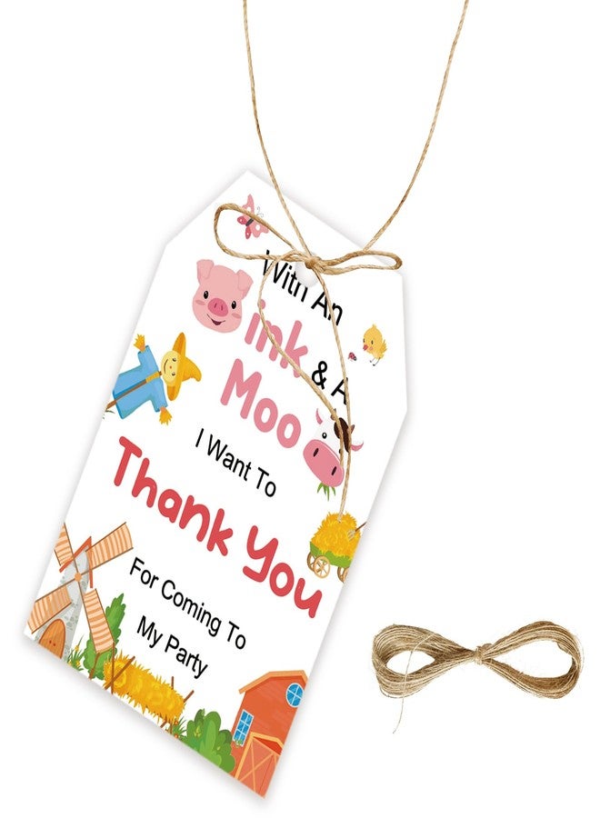FORSHEEP 50pcs Barnyard Animal Thank You Tags, Farm Animals Gift Tag with String for 1st Birthday Party, Pig/Cow Thank You Paper Tags for Farm Themed Birthday/Gender Reveal Party Favors - Image 1